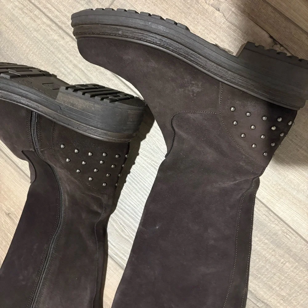 EMANUELE‎ CRASTO Italy Suede Leather Chunky Sole Studded Boots brown size 38 7.5